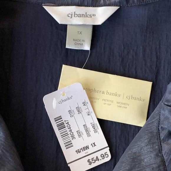 NEW CJ Banks Jacket Iridescent Size 16/18W 1X Cinch Waist Front Zip Navy Blue - Picture 3 of 9